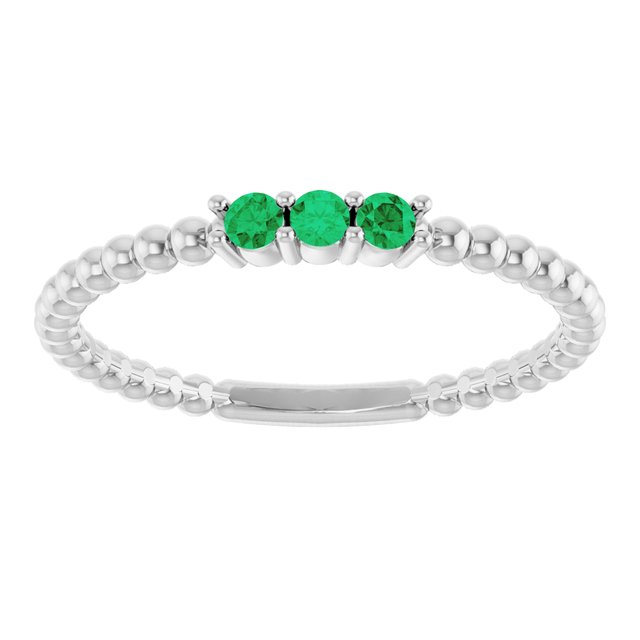 Sterling Silver Lab-Grown Emerald Beaded Ring