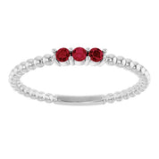 14K White Lab-Grown Ruby Beaded Ring
