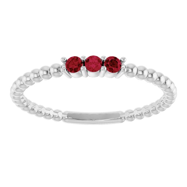 14K White Lab-Grown Ruby Beaded Ring