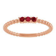 14K Rose Lab-Grown Ruby Beaded Ring