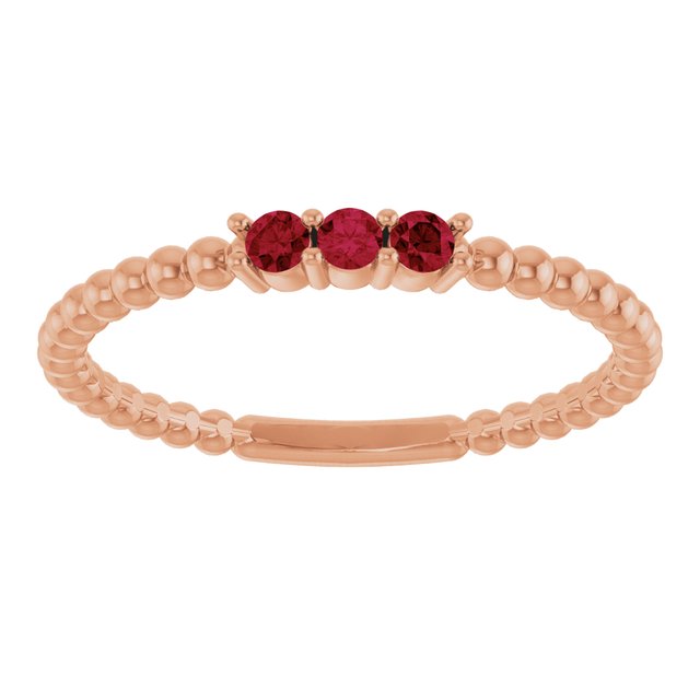 14K Rose Lab-Grown Ruby Beaded Ring