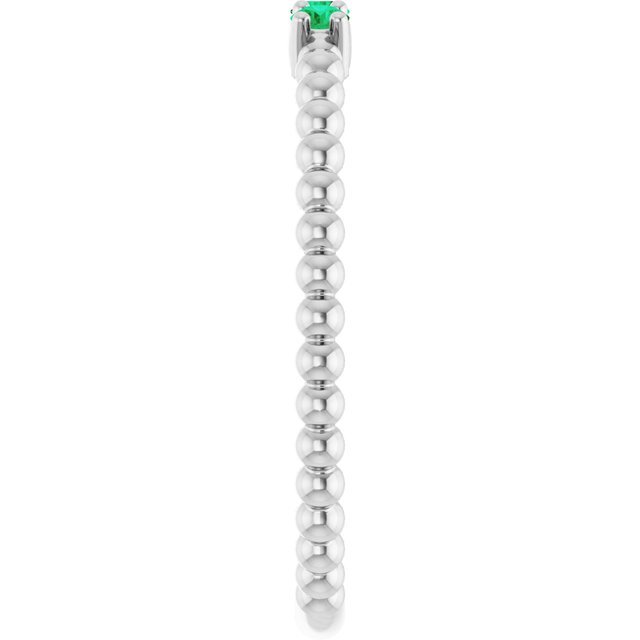 Sterling Silver Lab-Grown Emerald Beaded Ring