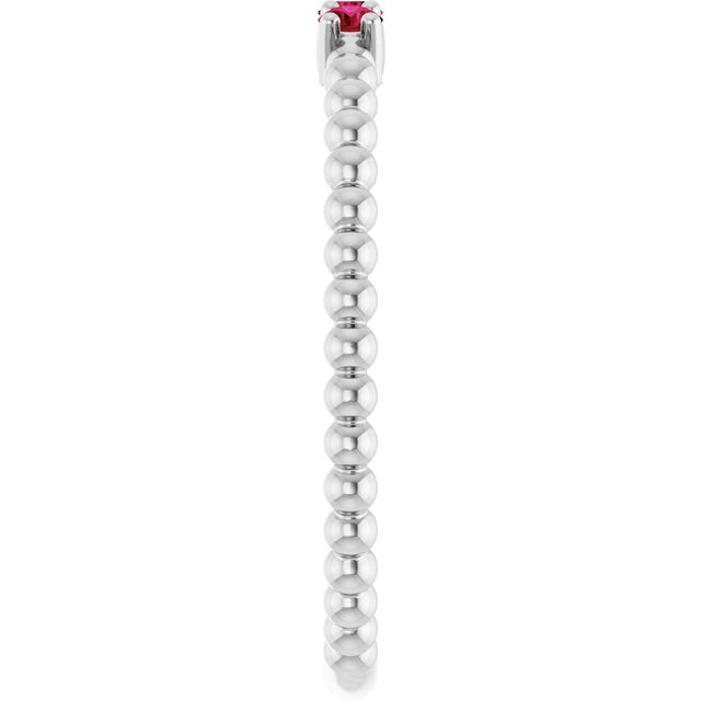 14K White Lab-Grown Ruby Beaded Ring
