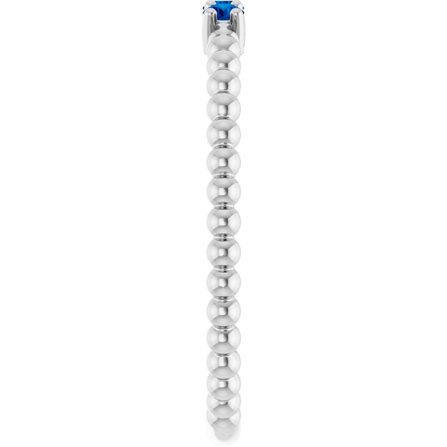Sterling Silver Lab-Grown Blue Sapphire Beaded Ring