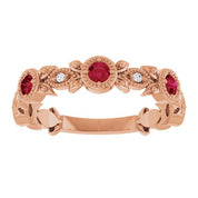 14K Rose Lab-Grown Ruby & .03 CTW Natural Diamond Ring
