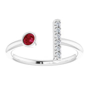 14K White Lab-Grown Ruby & .05 CTW Natural Diamond Bar Ring