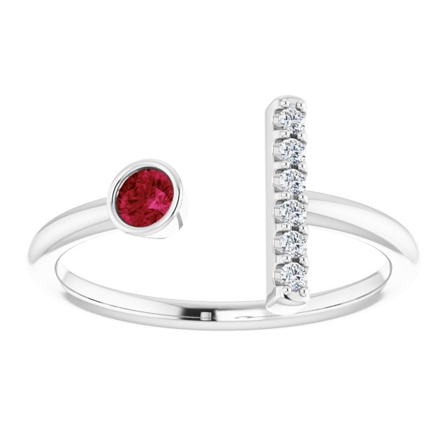14K White Lab-Grown Ruby & .05 CTW Natural Diamond Bar Ring