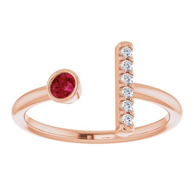 14K Rose Lab-Grown Ruby & .05 CTW Natural Diamond Bar Ring