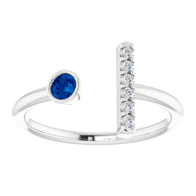 Sterling Silver Lab-Grown Blue Sapphire & .05 CTW Natural Diamond Bar Ring