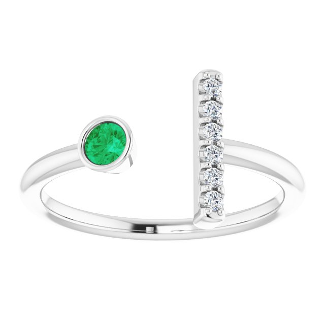 Sterling Silver Lab-Grown Emerald & .05 CTW Natural Diamond Bar Ring