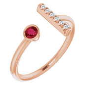 14K Rose Lab-Grown Ruby & .05 CTW Natural Diamond Bar Ring