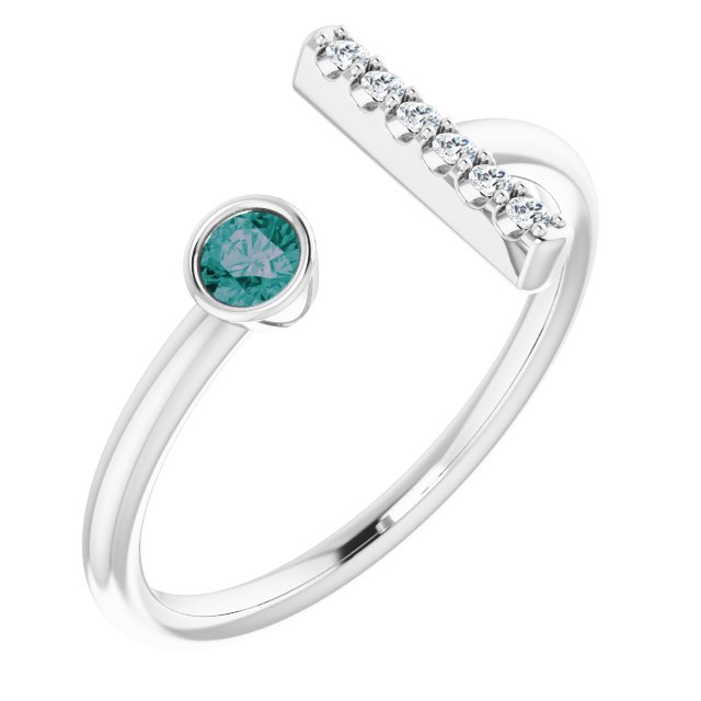 Sterling Silver Lab-Grown Alexandrite & .05 CTW Natural Diamond Bar Ring