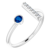 Sterling Silver Lab-Grown Blue Sapphire & .05 CTW Natural Diamond Bar Ring