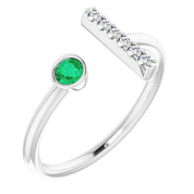 Sterling Silver Lab-Grown Emerald & .05 CTW Natural Diamond Bar Ring