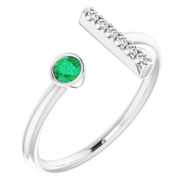 Sterling Silver Lab-Grown Emerald & .05 CTW Natural Diamond Bar Ring