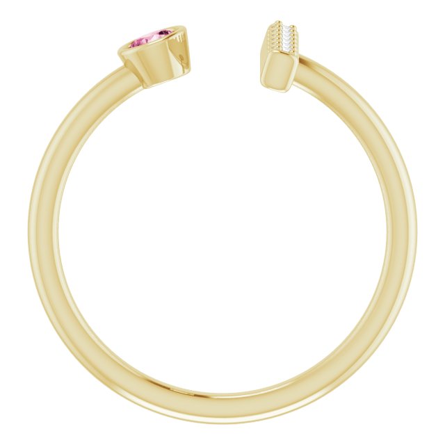 14K Yellow Natural Pink Tourmaline & .05 CTW Natural Diamond Bar Ring