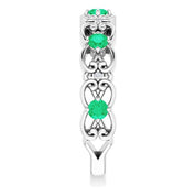 Sterling Silver Lab-Grown Emerald & .02 CTW Natural Diamond Scroll Ring