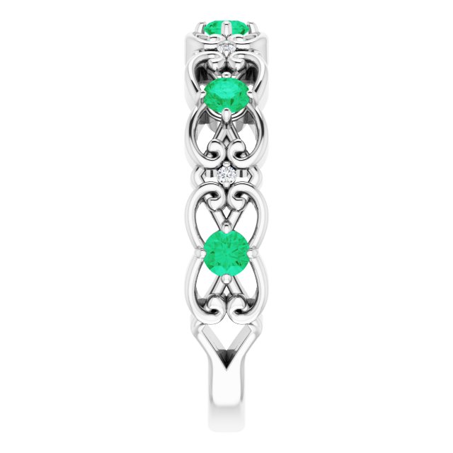 Sterling Silver Lab-Grown Emerald & .02 CTW Natural Diamond Scroll Ring