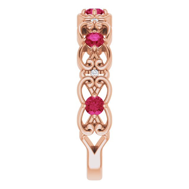 14K Rose Lab-Grown Ruby & .02 CTW Natural Diamond Scroll Ring