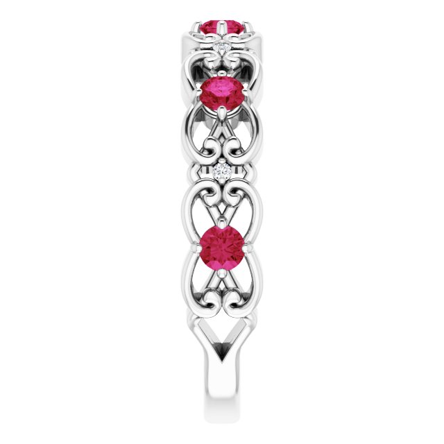 14K White Lab-Grown Ruby & .02 CTW Natural Diamond Scroll Ring