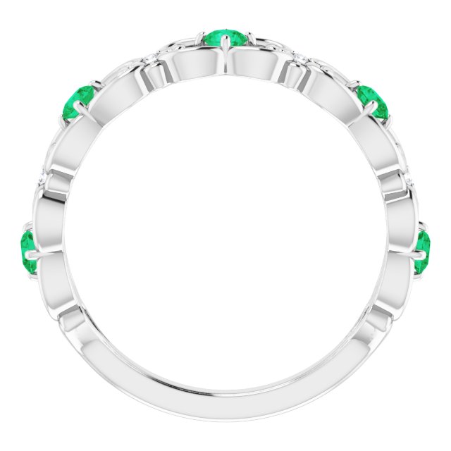 Sterling Silver Lab-Grown Emerald & .02 CTW Natural Diamond Scroll Ring