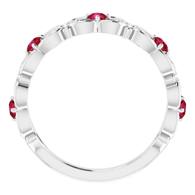 14K White Lab-Grown Ruby & .02 CTW Natural Diamond Scroll Ring
