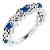Sterling Silver Lab-Grown Blue Sapphire & .02 CTW Natural Diamond Scroll Ring