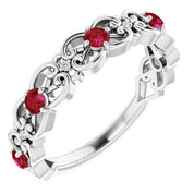 14K White Lab-Grown Ruby & .02 CTW Natural Diamond Scroll Ring