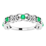 Sterling Silver Lab-Grown Emerald & .02 CTW Natural Diamond Scroll Ring