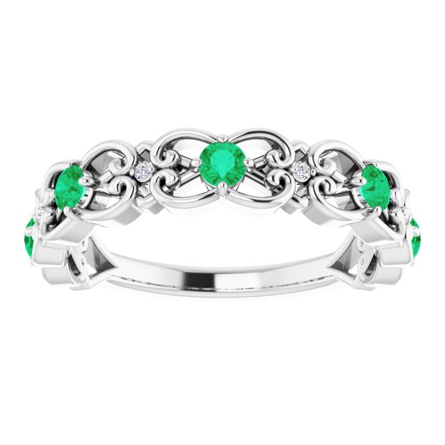 Sterling Silver Lab-Grown Emerald & .02 CTW Natural Diamond Scroll Ring
