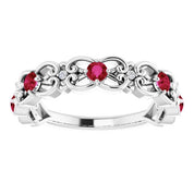 14K White Lab-Grown Ruby & .02 CTW Natural Diamond Scroll Ring