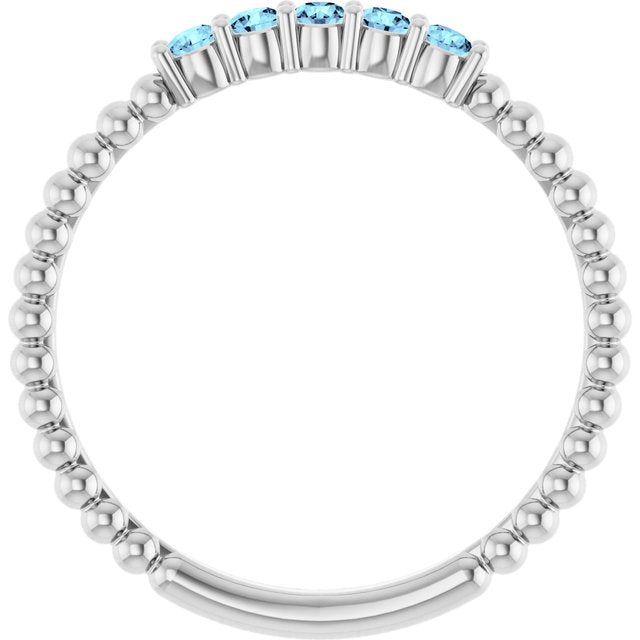 14K White Natural Aquamarine Stackable Ring