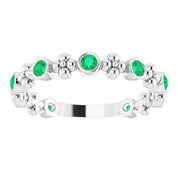 Sterling Silver Lab-Grown Emerald Beaded Ring