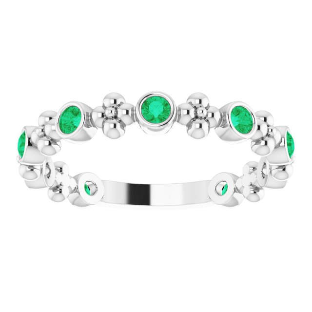 Sterling Silver Lab-Grown Emerald Beaded Ring