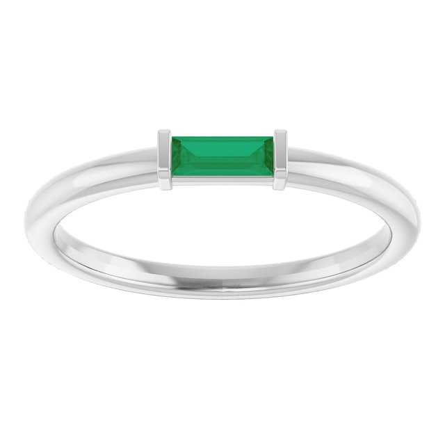 14K White Lab-Grown Emerald Stackable Ring