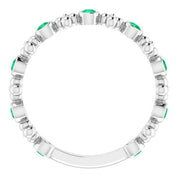 Sterling Silver Lab-Grown Emerald Beaded Ring