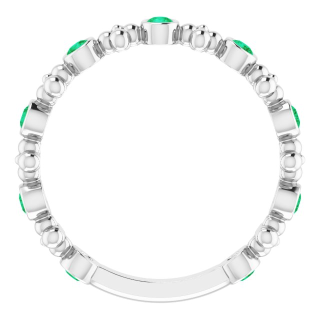 Sterling Silver Lab-Grown Emerald Beaded Ring