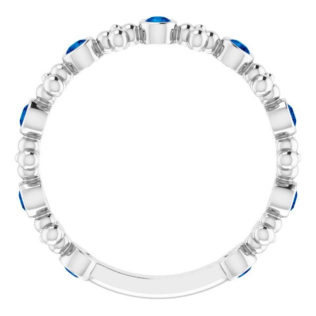 Sterling Silver Lab-Grown Blue Sapphire Beaded Ring