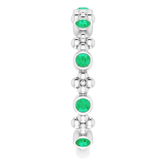 Sterling Silver Lab-Grown Emerald Beaded Ring