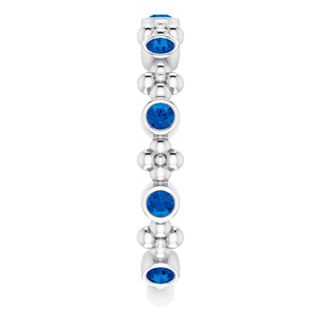 Sterling Silver Lab-Grown Blue Sapphire Beaded Ring