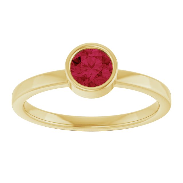 14K Yellow 5 mm Lab-Grown Ruby Ring