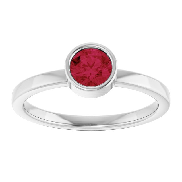 14K White 5 mm Lab-Grown Ruby Ring