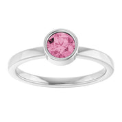 14K White 5 mm Natural Pink Tourmaline Ring