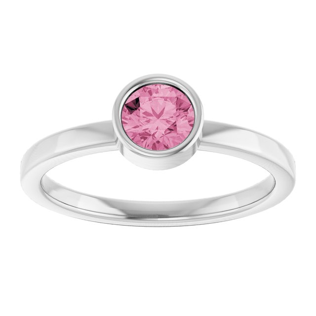 14K White 5 mm Natural Pink Tourmaline Ring