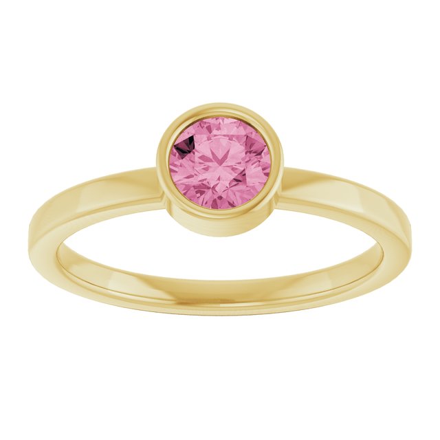 14K Yellow 5 mm Natural Pink Tourmaline Ring