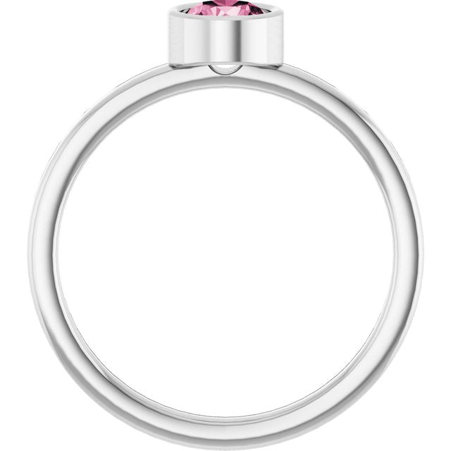 14K White 5 mm Natural Pink Tourmaline Ring