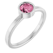 14K White 5 mm Natural Pink Tourmaline Ring