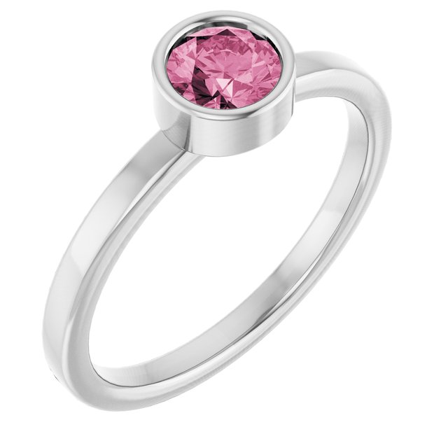 14K White 5 mm Natural Pink Tourmaline Ring