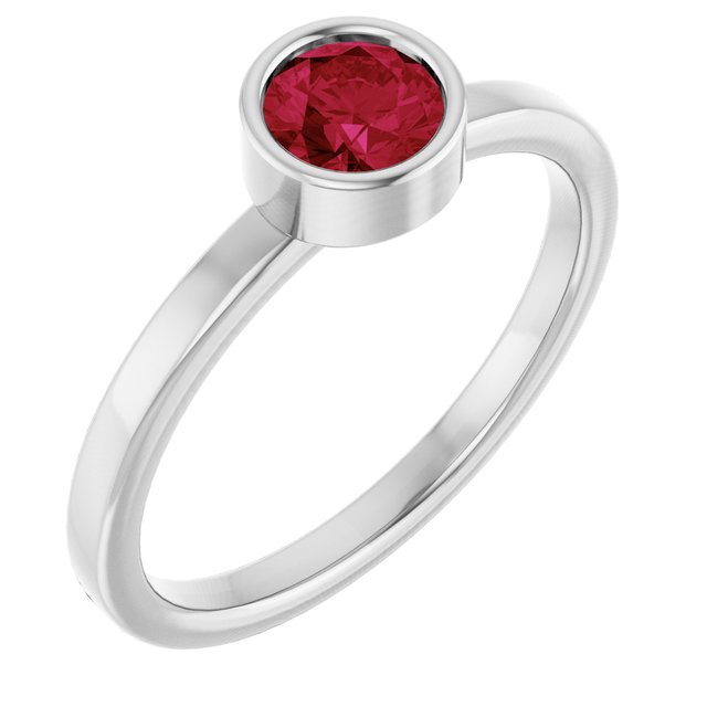14K White 5 mm Lab-Grown Ruby Ring