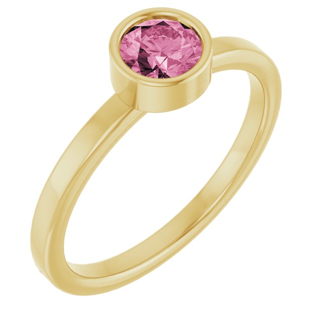 14K Yellow 5 mm Natural Pink Tourmaline Ring